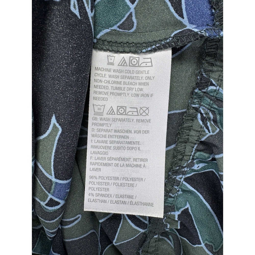 LOGO Lori Goldstein Womens XS Green Blue Print Blouse Button Front Peplum Top - Picture 8 of 10